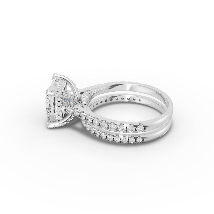 3.80 Ct Princess Hidden Halo Engagement Ring with Pavé Band