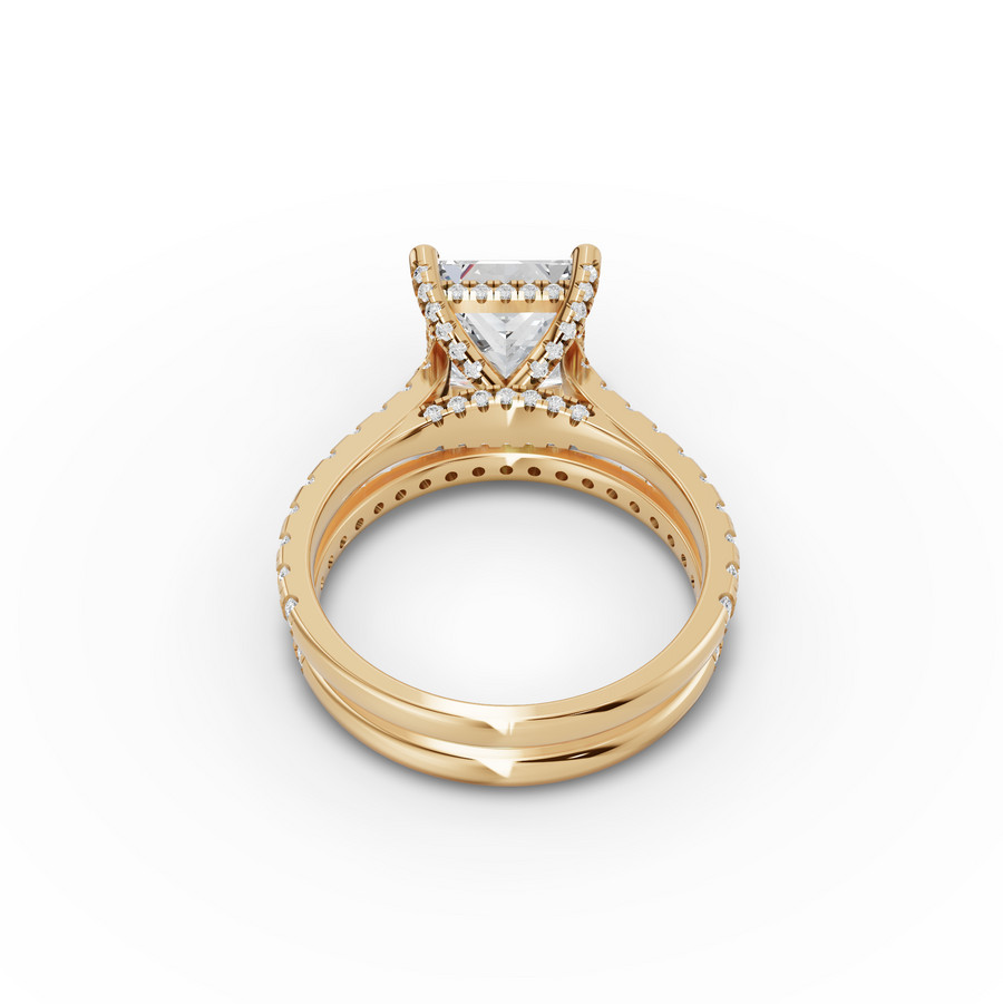 3.80 Ct Princess Hidden Halo Engagement Ring with Pavé Band