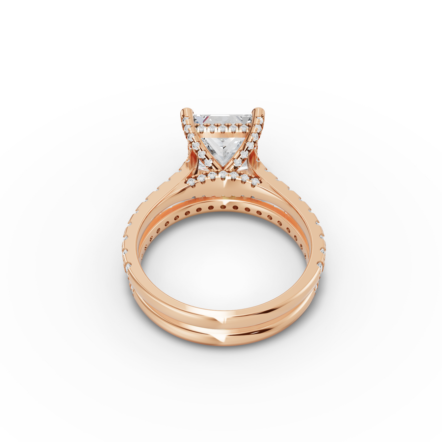 3.80 Ct Princess Hidden Halo Engagement Ring with Pavé Band