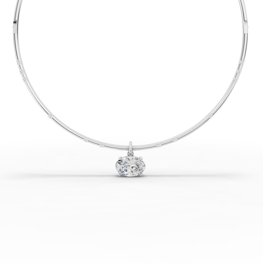 10.42 Ct Oval Solitaire Pendant Collar Necklace