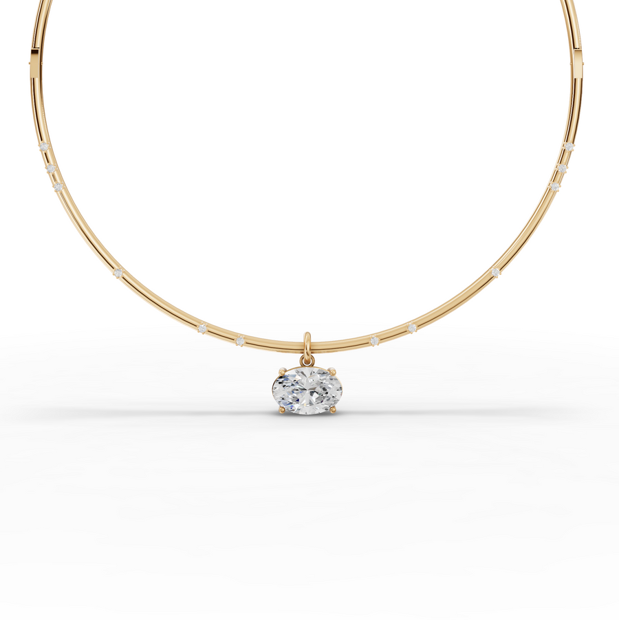 10.42 Ct Oval Solitaire Pendant Collar Necklace