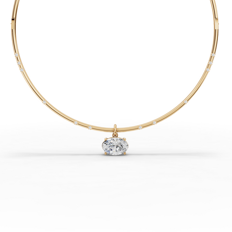 10.42 Ct Oval Solitaire Pendant Collar Necklace