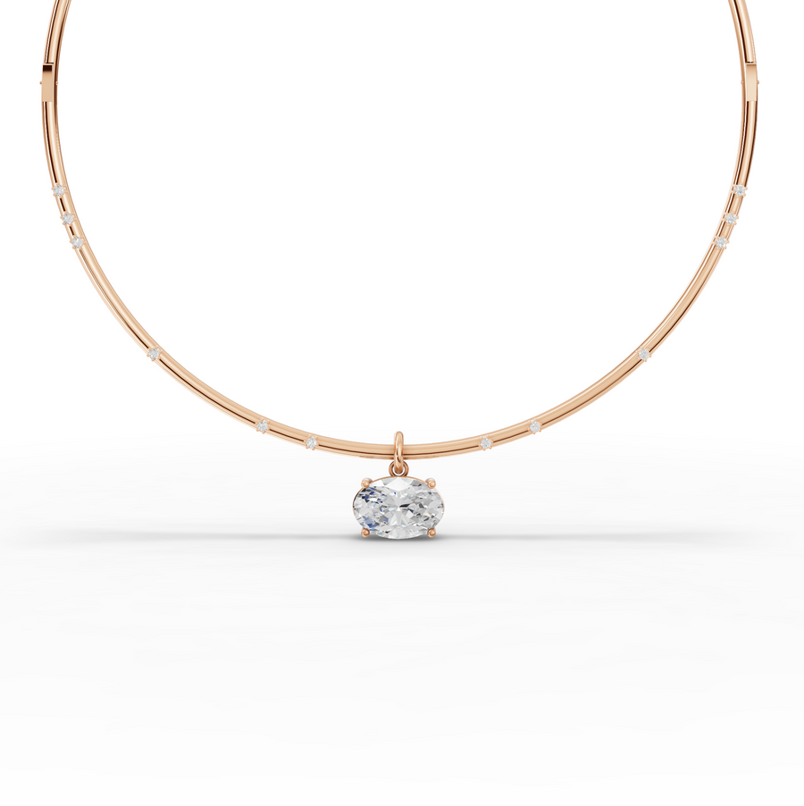 10.42 Ct Oval Solitaire Pendant Collar Necklace