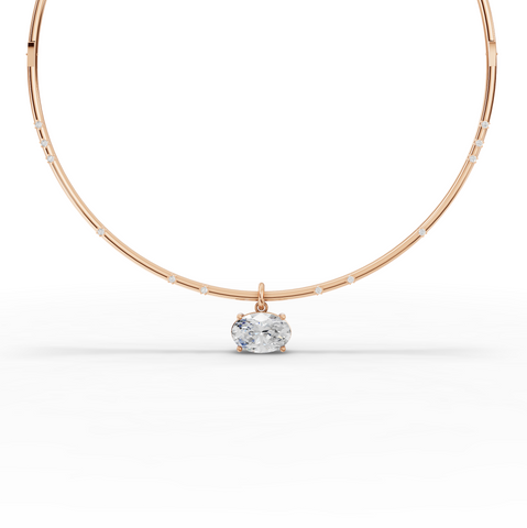 10.42 Ct Oval Solitaire Pendant Collar Necklace