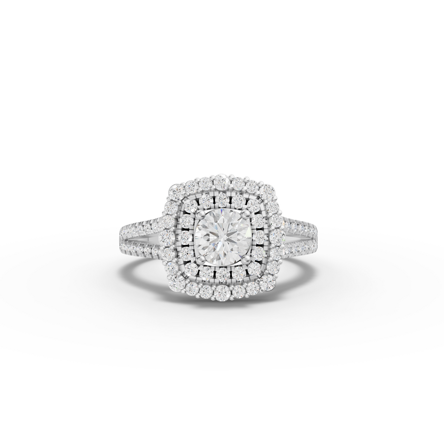 0.93 Ct Round Double Halo Lab Grown Diamond Ring