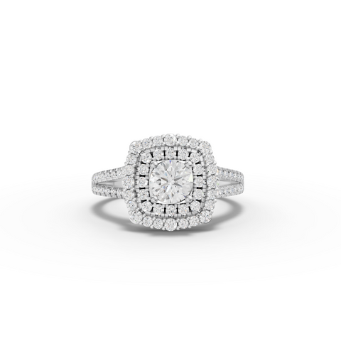 0.93 Ct Round Double Halo Lab Grown Diamond Ring