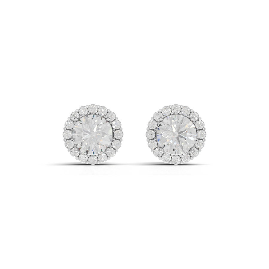 2.40 Ct Round Halo Lab Grown Diamond Stud Earrings