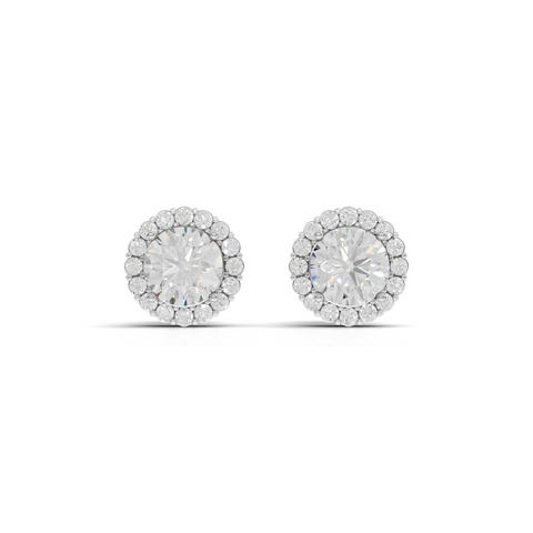 2.40 Ct Round Halo Lab Grown Diamond Stud Earrings