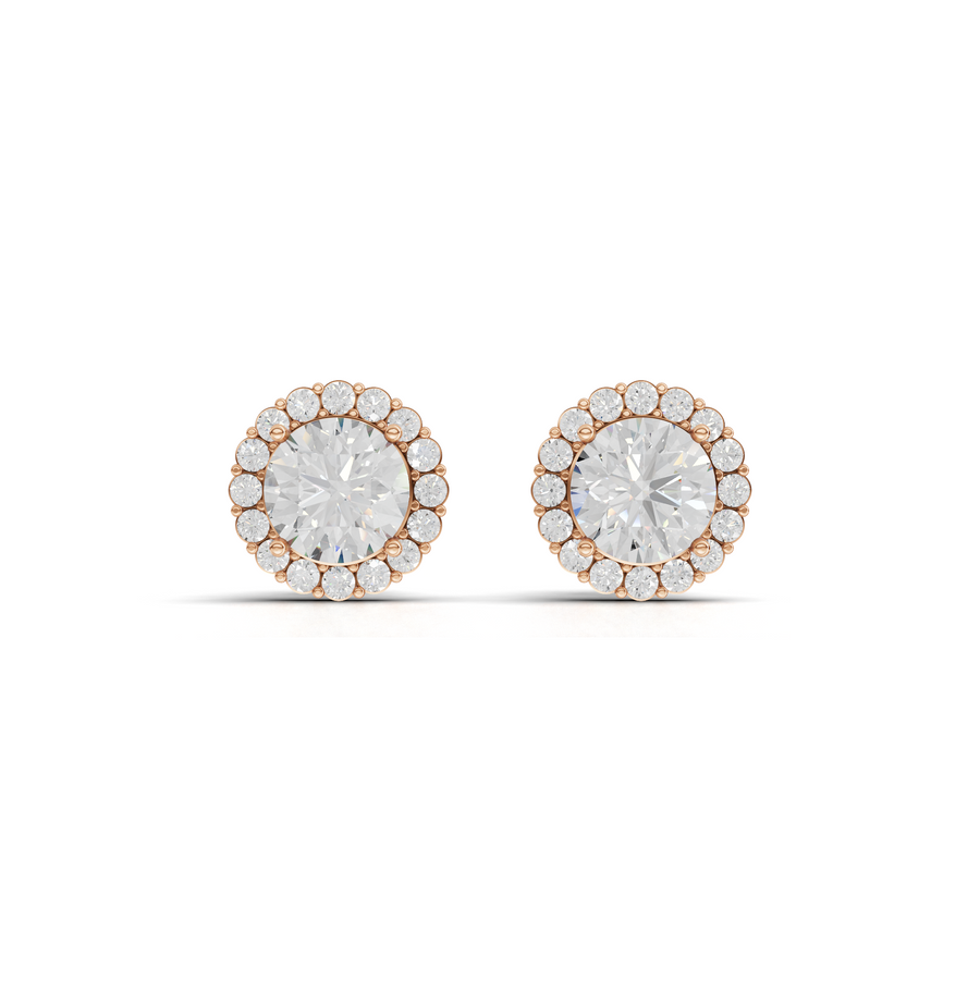 2.40 Ct Round Halo Lab Grown Diamond Stud Earrings