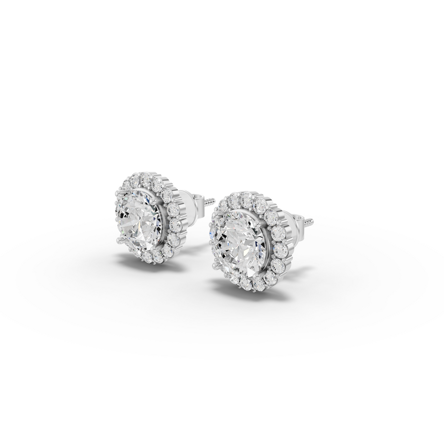 2.40 Ct Round Halo Lab Grown Diamond Stud Earrings
