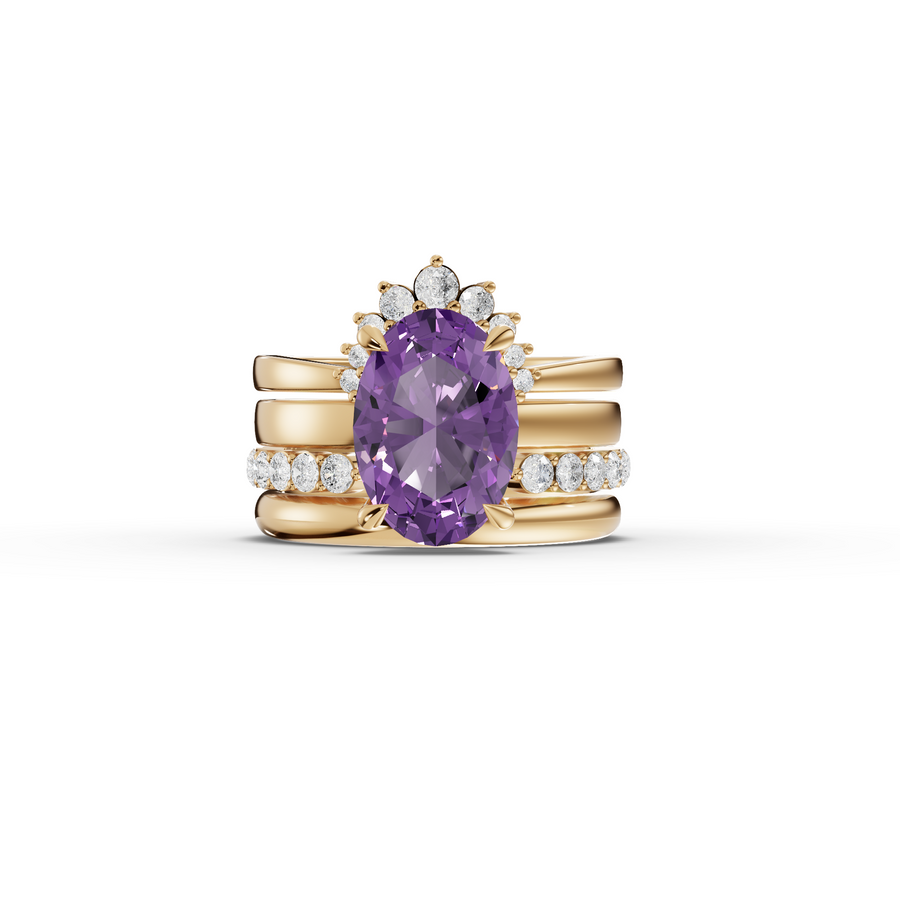 3.91 Ct Oval Amethyst With Side Band Lab Grown Diamond Bridal Set