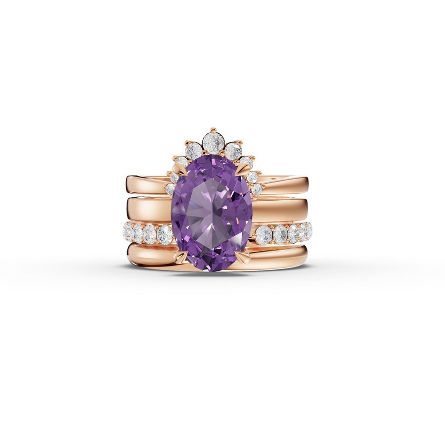 3.91 Ct Oval Amethyst With Side Band Lab Grown Diamond Bridal Set
