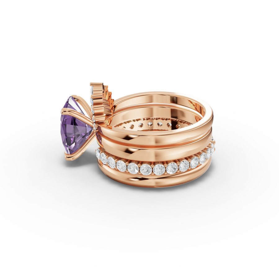 3.91 Ct Oval Amethyst With Side Band Lab Grown Diamond Bridal Set
