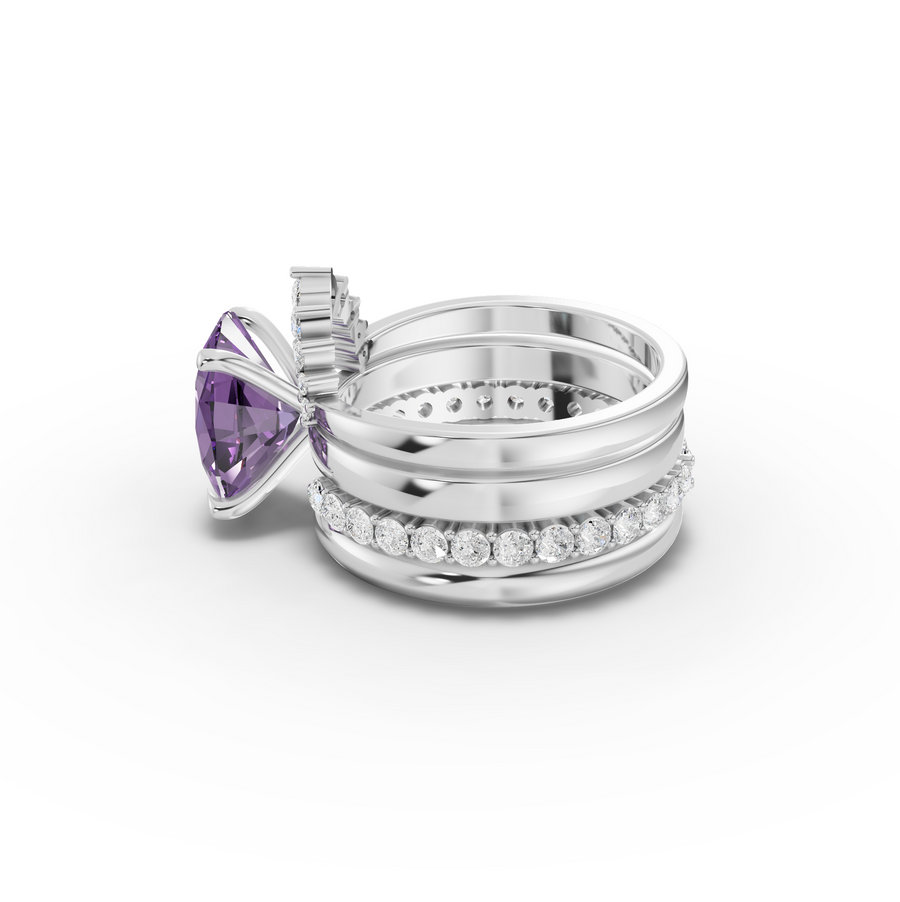 3.91 Ct Oval Amethyst With Side Band Lab Grown Diamond Bridal Set