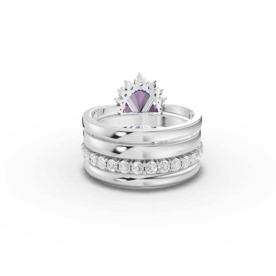 3.91 Ct Oval Amethyst With Side Band Lab Grown Diamond Bridal Set