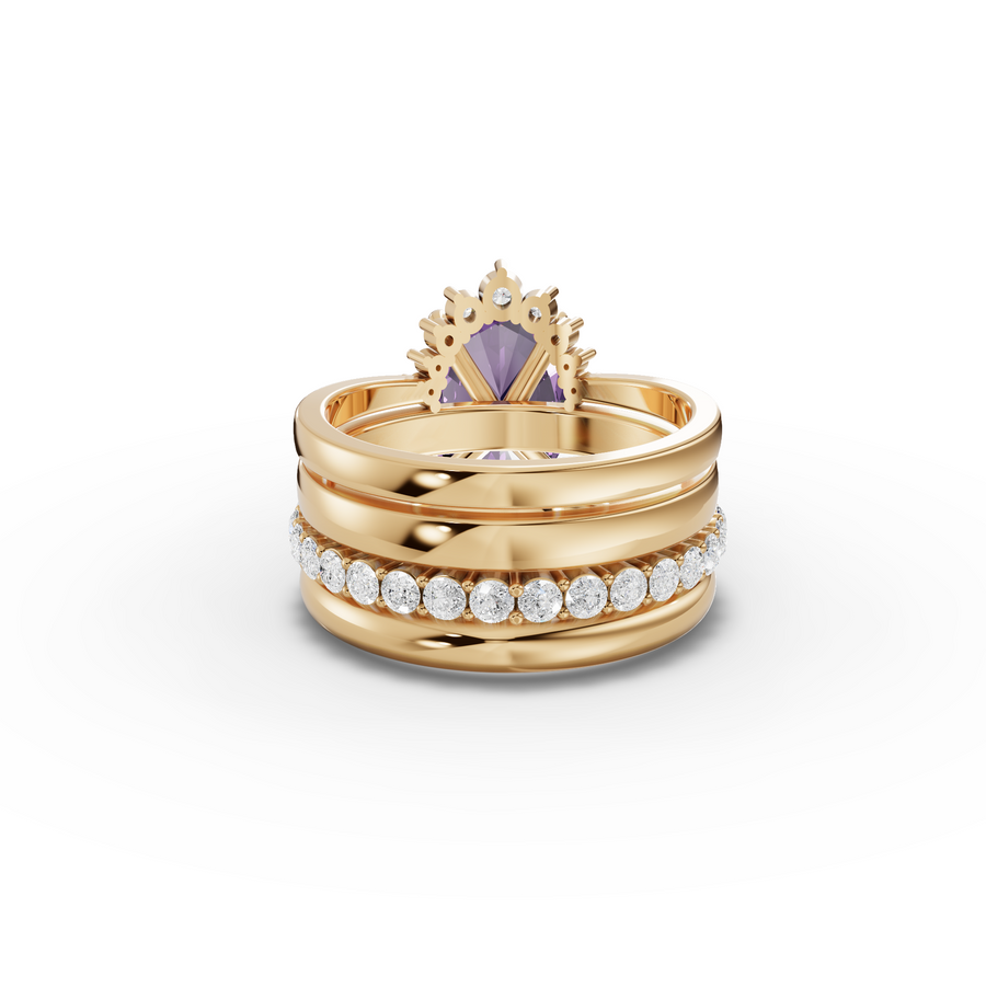 3.91 Ct Oval Amethyst With Side Band Lab Grown Diamond Bridal Set