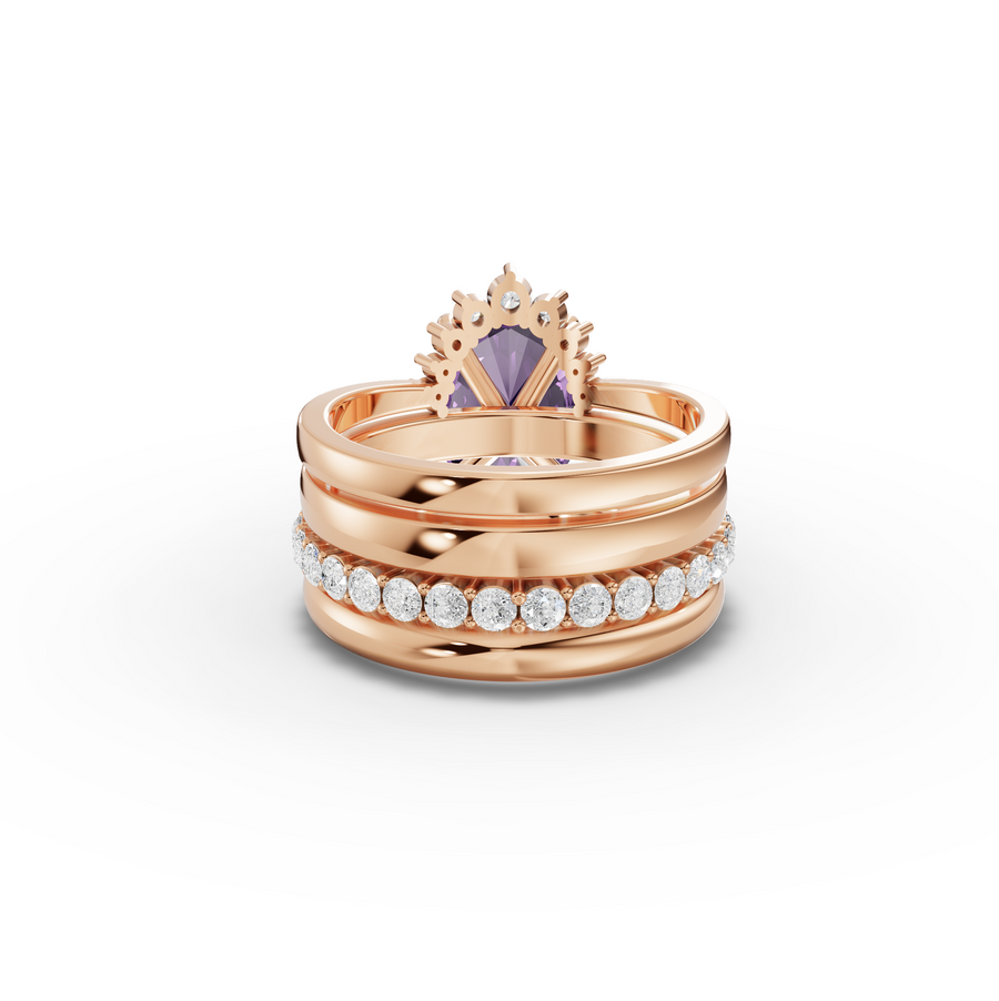 3.91 Ct Oval Amethyst With Side Band Lab Grown Diamond Bridal Set