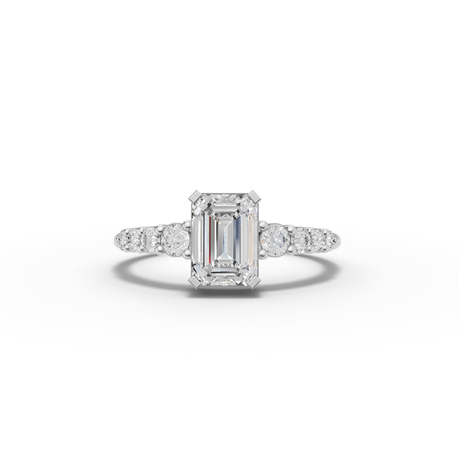 1.24 Ct Emerald Solitaire Lab Diamond Ring with Graduated Pavé Band