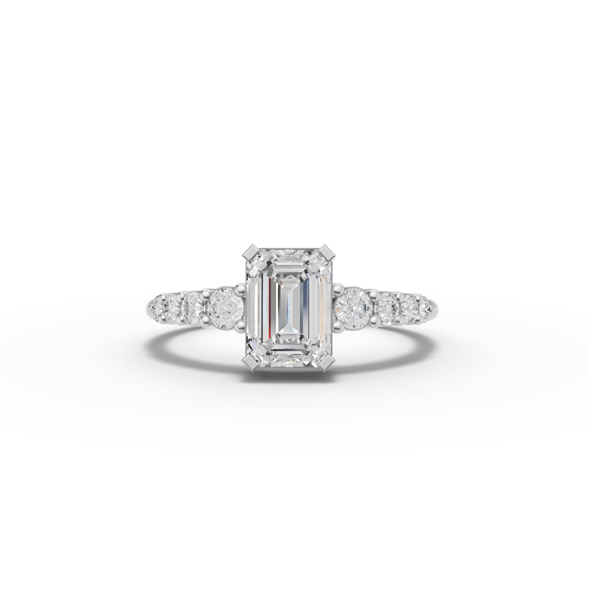 1.24 Ct Emerald Solitaire Lab Diamond Ring with Graduated Pavé Band