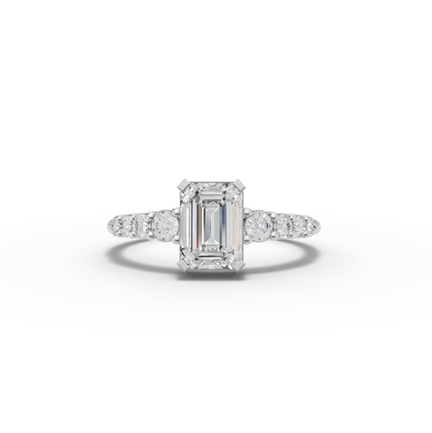 1.24 Ct Emerald Solitaire Lab Diamond Ring with Graduated Pavé Band