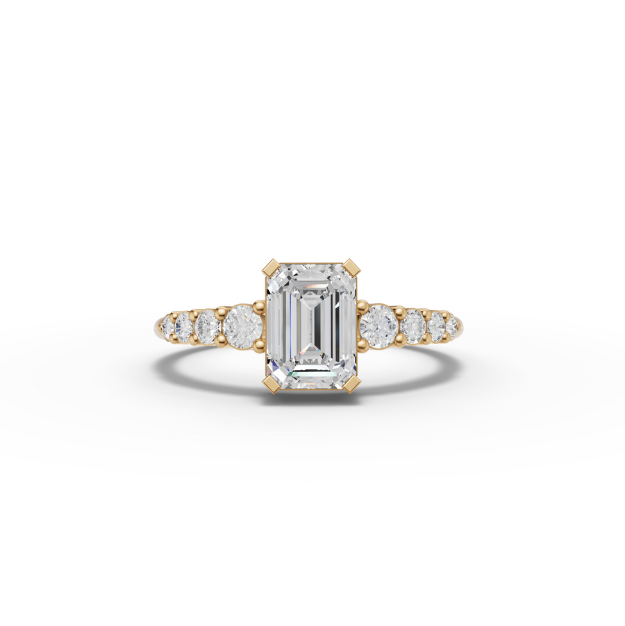 1.24 Ct Emerald Solitaire Lab Diamond Ring with Graduated Pavé Band