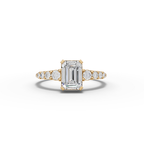1.24 Ct Emerald Solitaire Lab Diamond Ring with Graduated Pavé Band