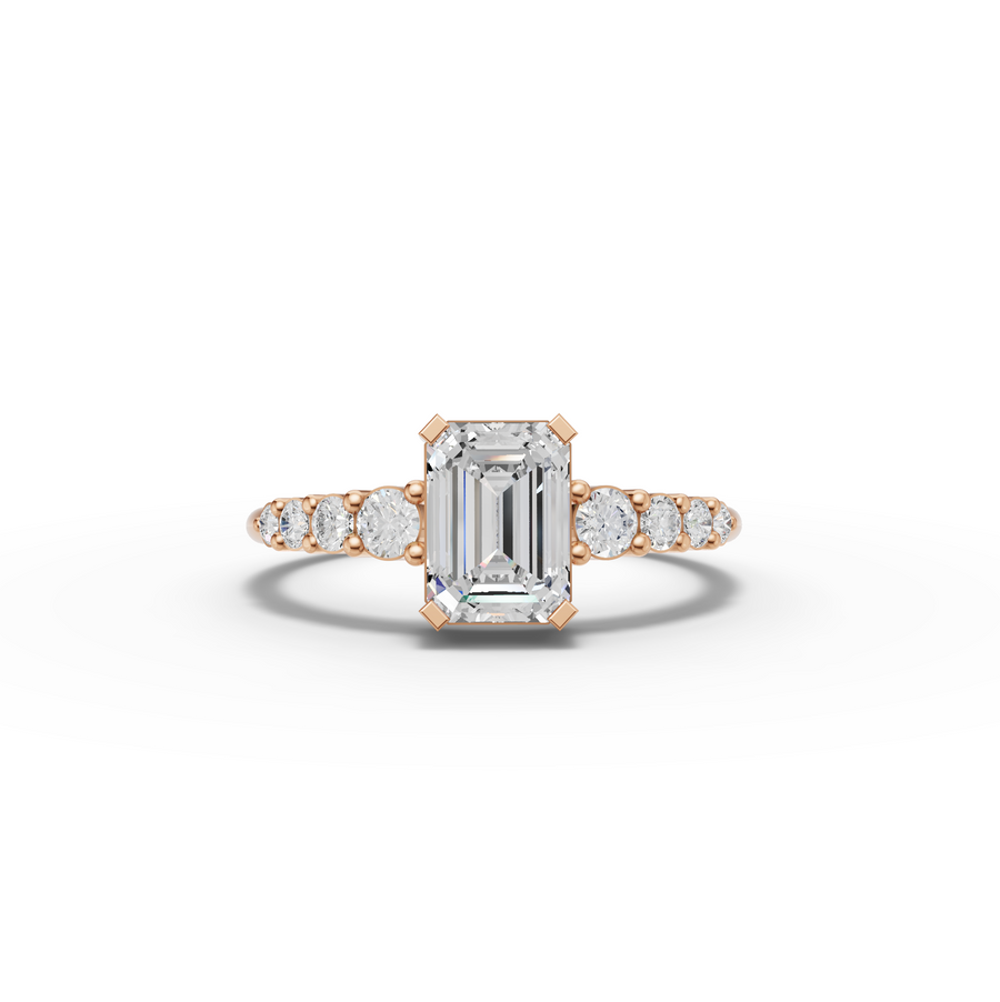 1.24 Ct Emerald Solitaire Lab Diamond Ring with Graduated Pavé Band