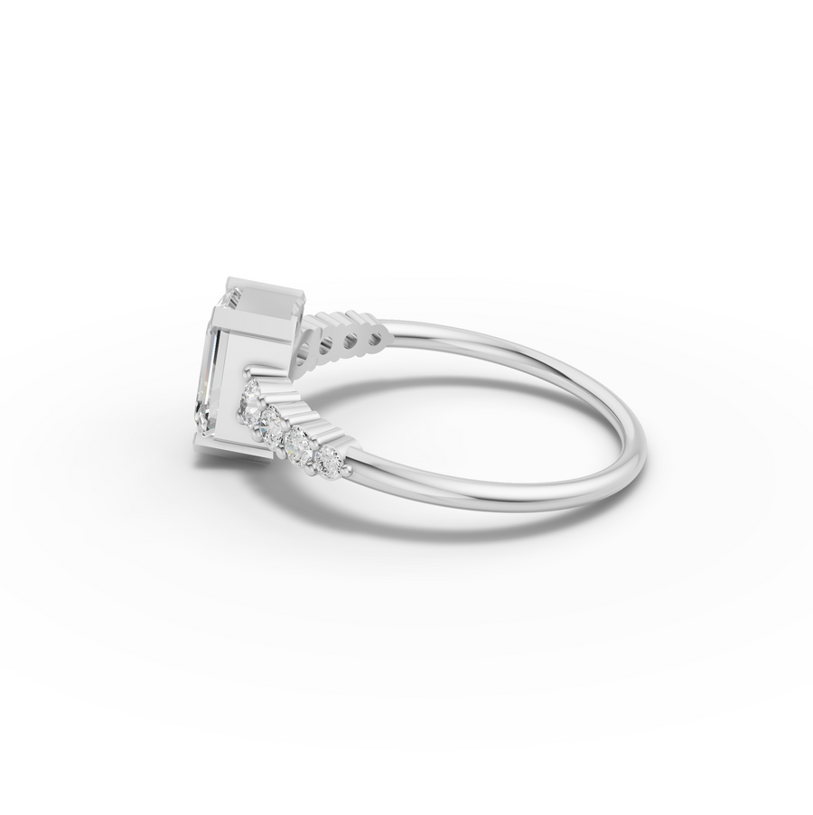 1.24 Ct Emerald Solitaire Lab Diamond Ring with Graduated Pavé Band