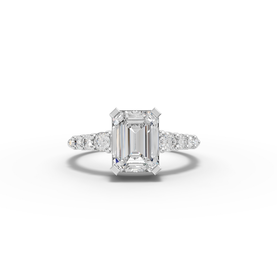 1.74 Ct Emerald Cut Lab Grown Diamond Graduated Pavé Ring