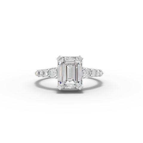 1.74 Ct Emerald Cut Lab Grown Diamond Graduated Pavé Ring