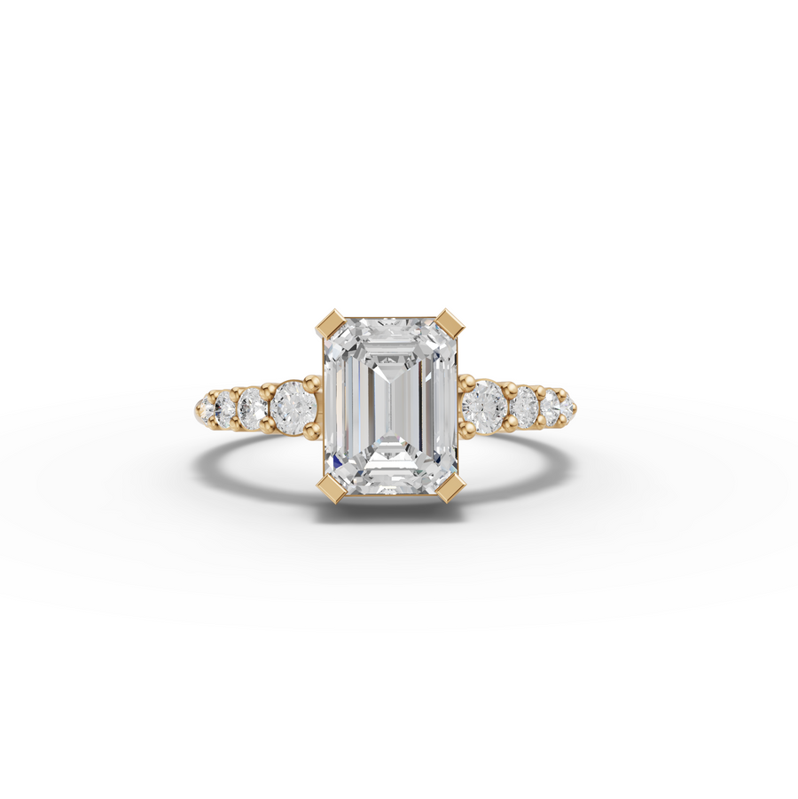1.74 Ct Emerald Cut Lab Grown Diamond Graduated Pavé Ring