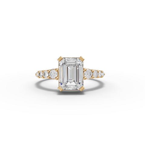 1.74 Ct Emerald Cut Lab Grown Diamond Graduated Pavé Ring