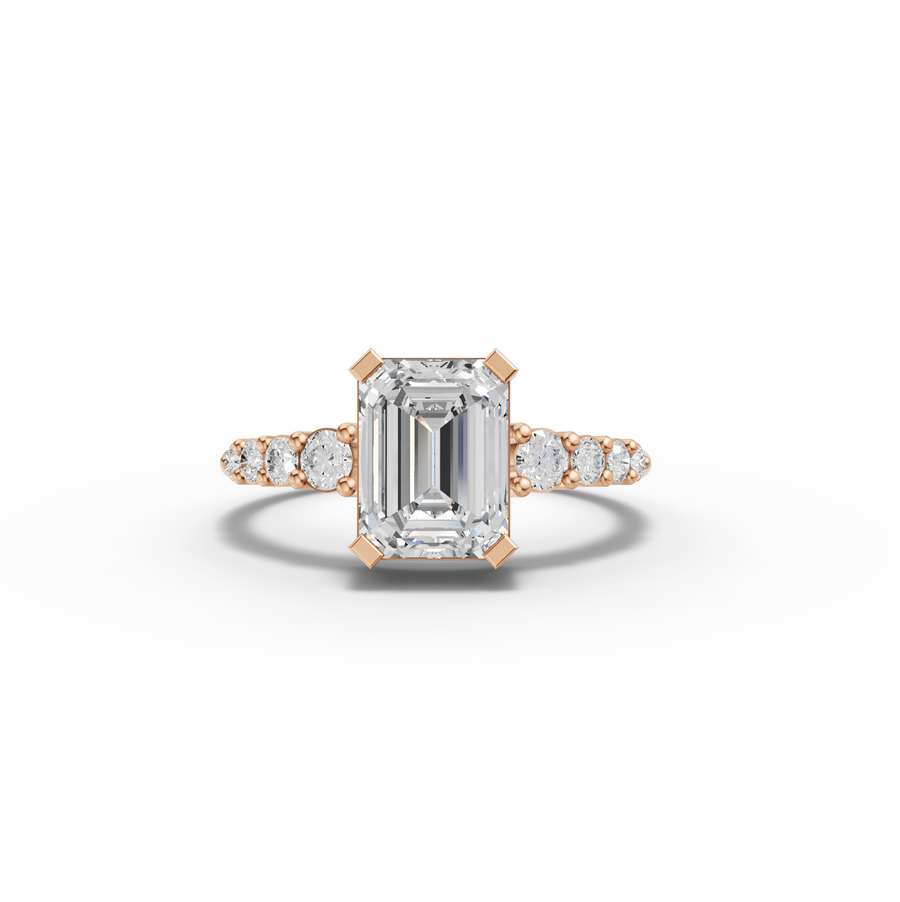 1.74 Ct Emerald Cut Lab Grown Diamond Graduated Pavé Ring