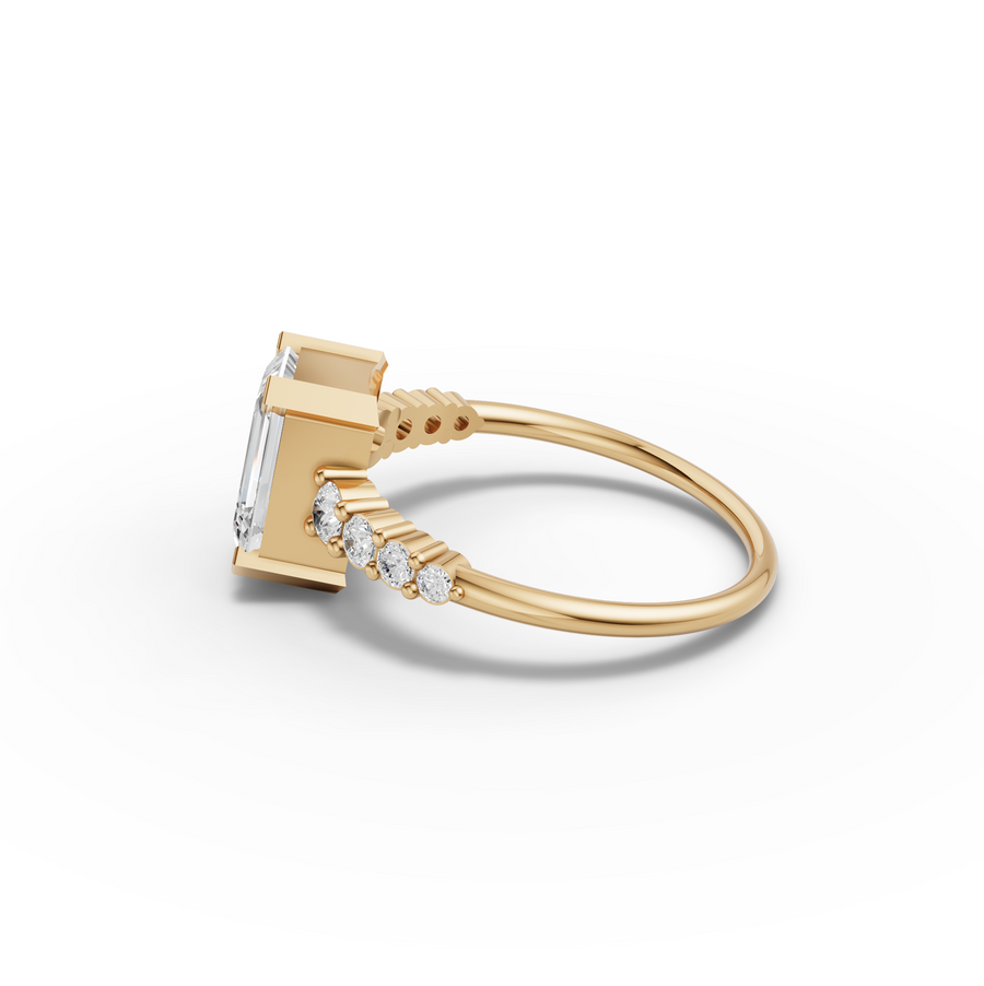 1.74 Ct Emerald Cut Lab Grown Diamond Graduated Pavé Ring