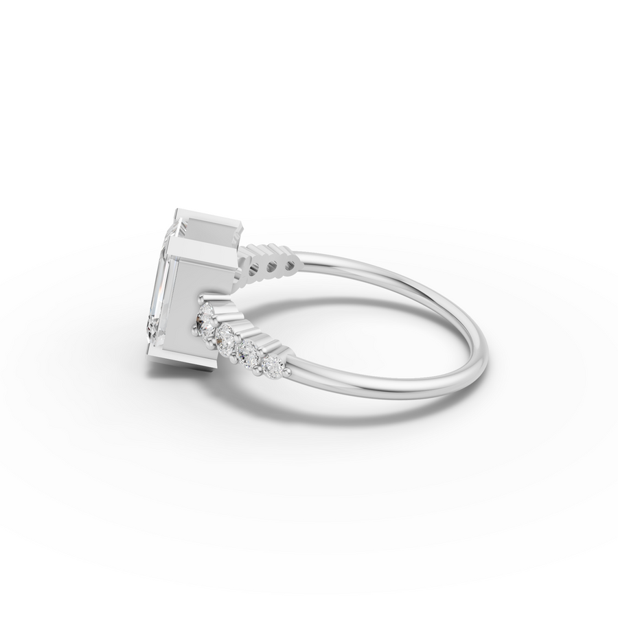 1.74 Ct Emerald Cut Lab Grown Diamond Graduated Pavé Ring