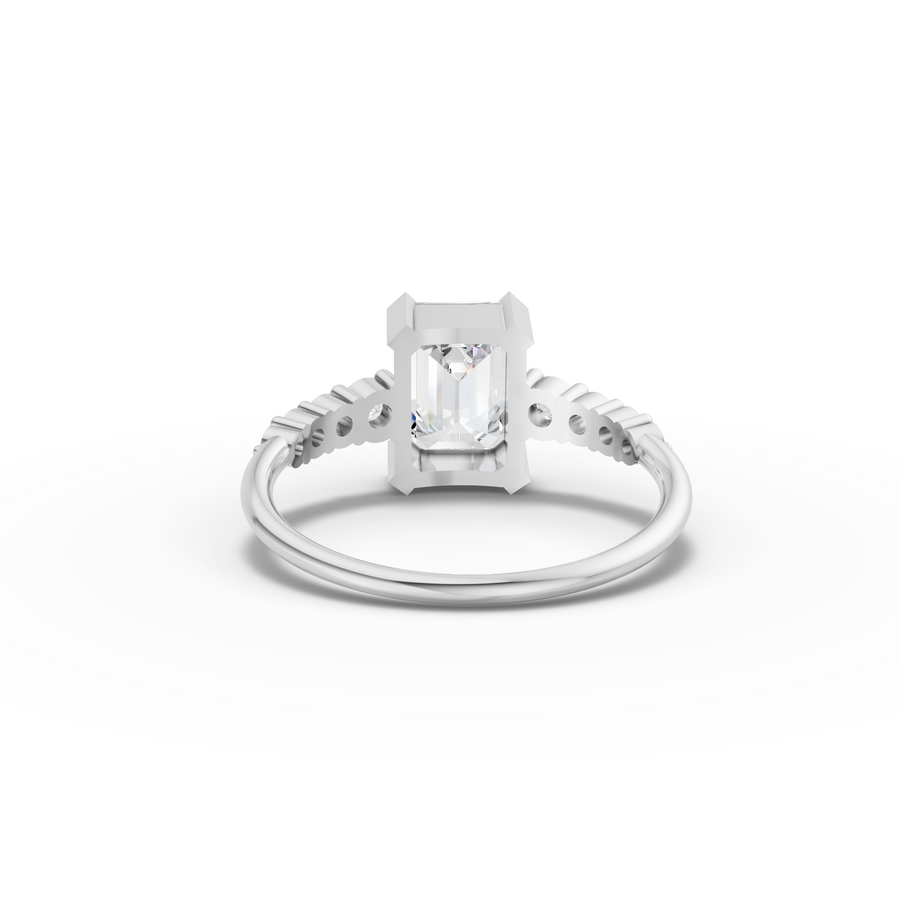 1.74 Ct Emerald Cut Lab Grown Diamond Graduated Pavé Ring
