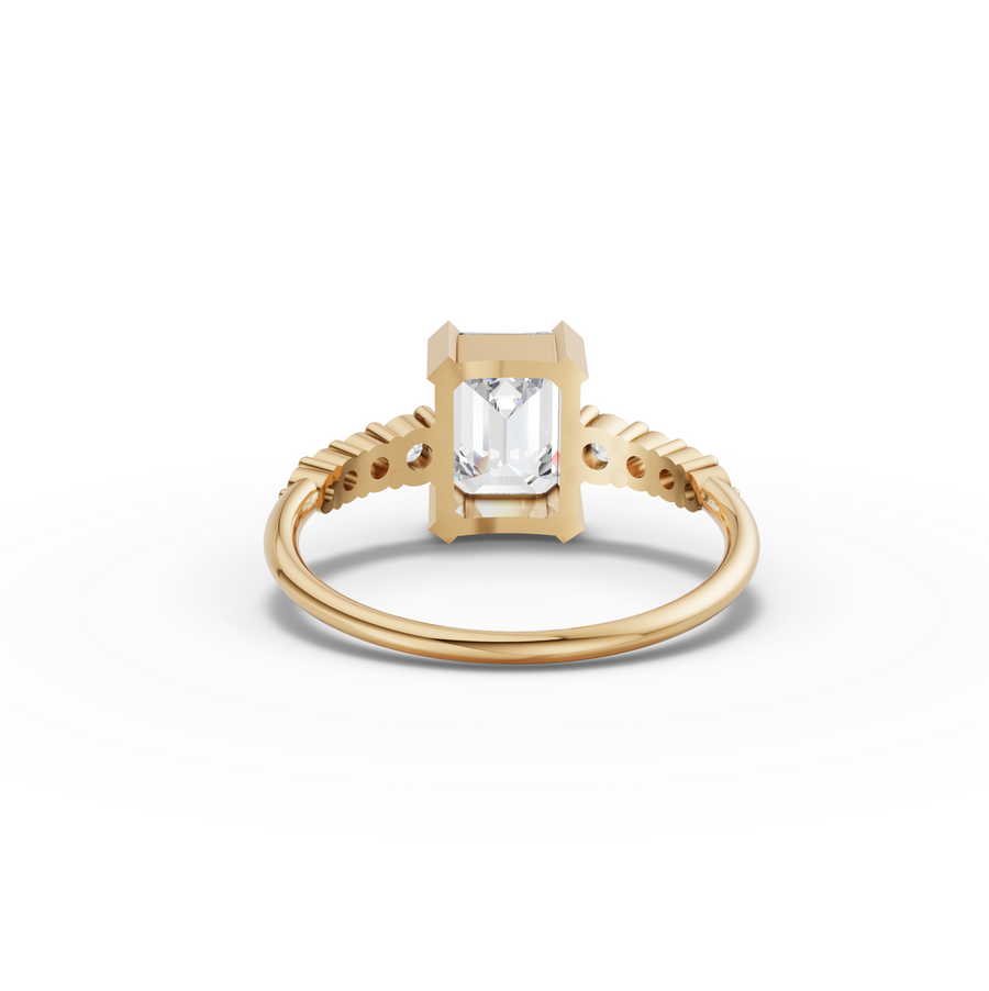 1.74 Ct Emerald Cut Lab Grown Diamond Graduated Pavé Ring