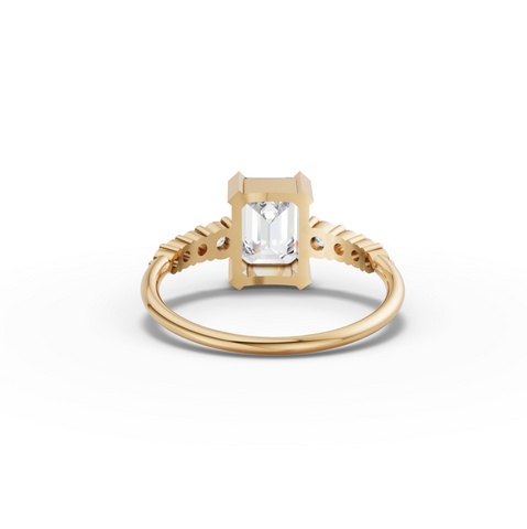 1.74 Ct Emerald Cut Lab Grown Diamond Graduated Pavé Ring