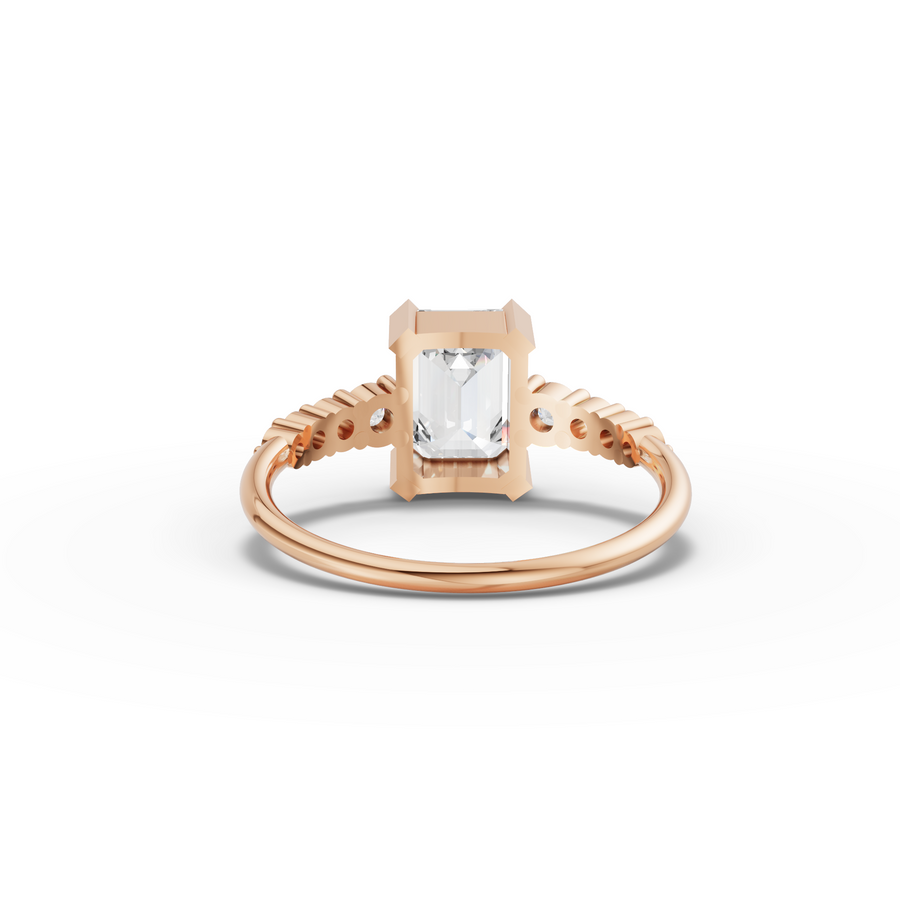 1.74 Ct Emerald Cut Lab Grown Diamond Graduated Pavé Ring