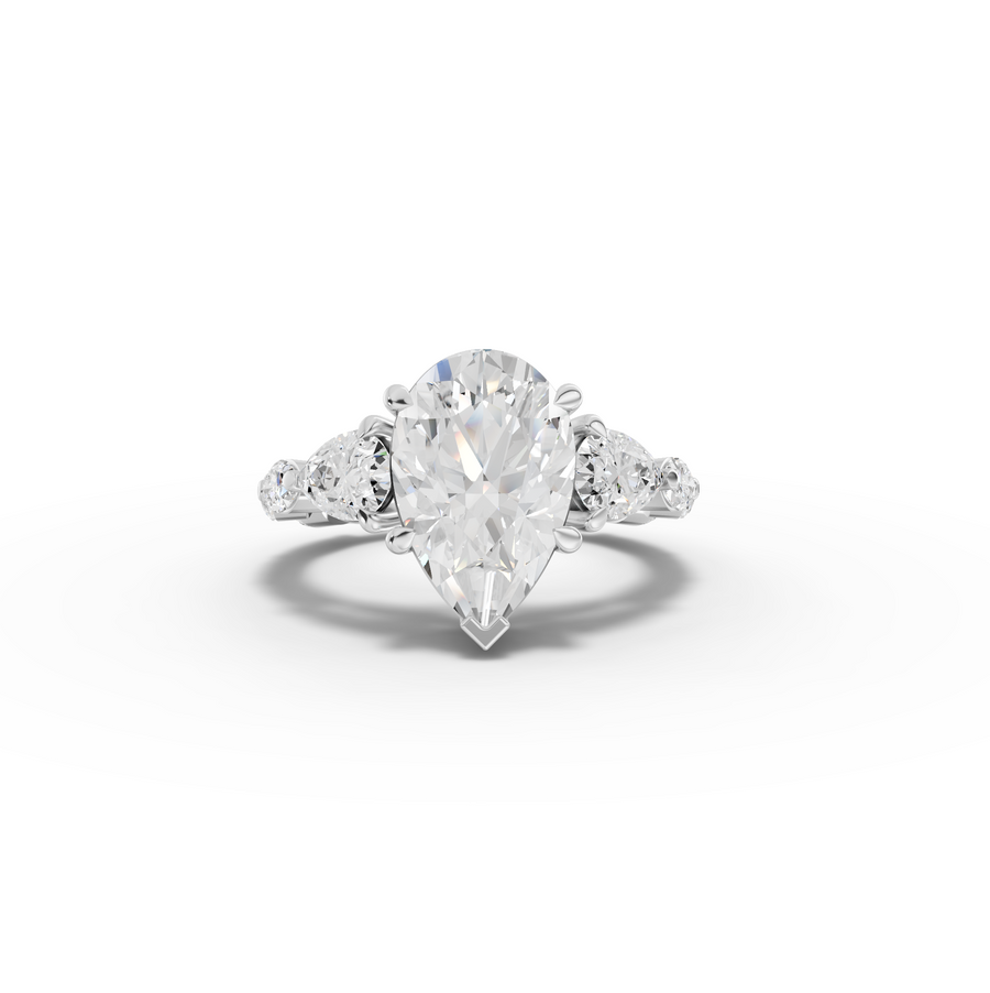 3.82 Ct Pear Three-Stone Lab Grown Diamond With Side Stone Ring
