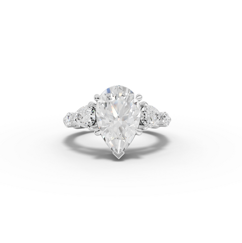 3.82 Ct Pear Three-Stone Lab Grown Diamond With Side Stone Ring