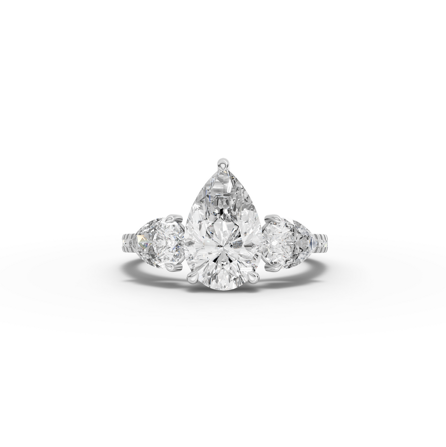 3.18 Ct Pear Three-Stone Pavé Lab Grown Diamond Ring