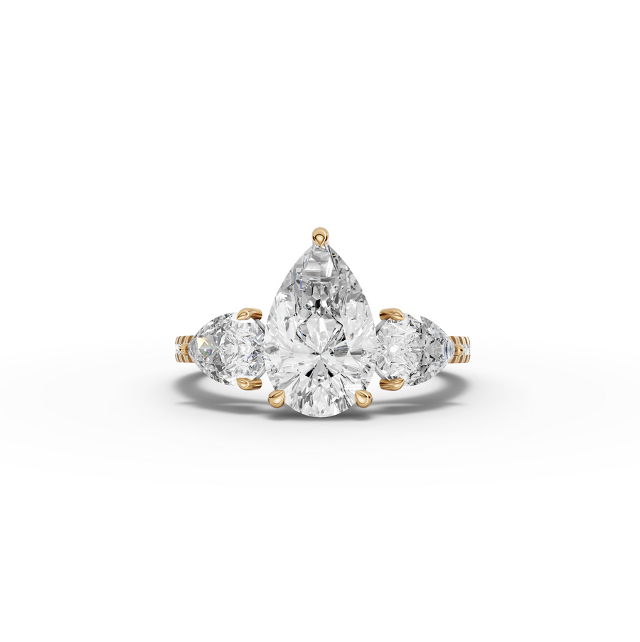 3.18 Ct Pear Three-Stone Pavé Lab Grown Diamond Ring