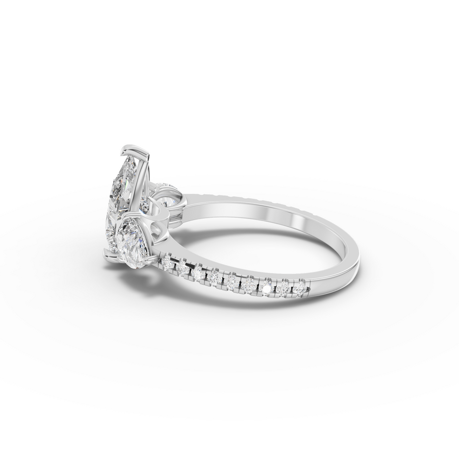 3.18 Ct Pear Three-Stone Pavé Lab Grown Diamond Ring