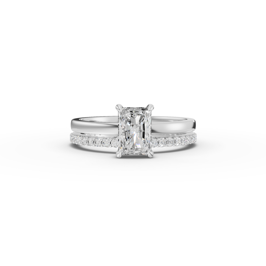 1.36 Ct Radiant Solitaire Pavé Lab Grown Diamond Bridal Set