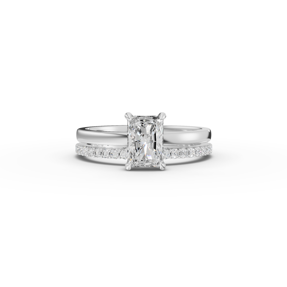 1.36 Ct Radiant Solitaire Pavé Lab Grown Diamond Bridal Set