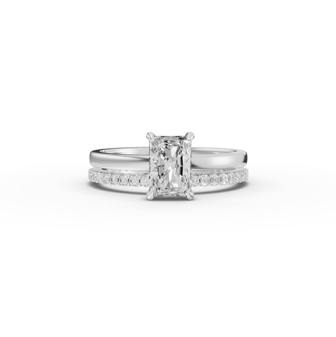 1.36 Ct Radiant Solitaire Pavé Lab Grown Diamond Bridal Set