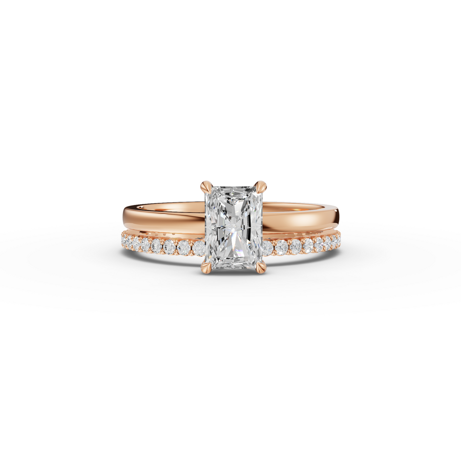 1.36 Ct Radiant Solitaire Pavé Lab Grown Diamond Bridal Set