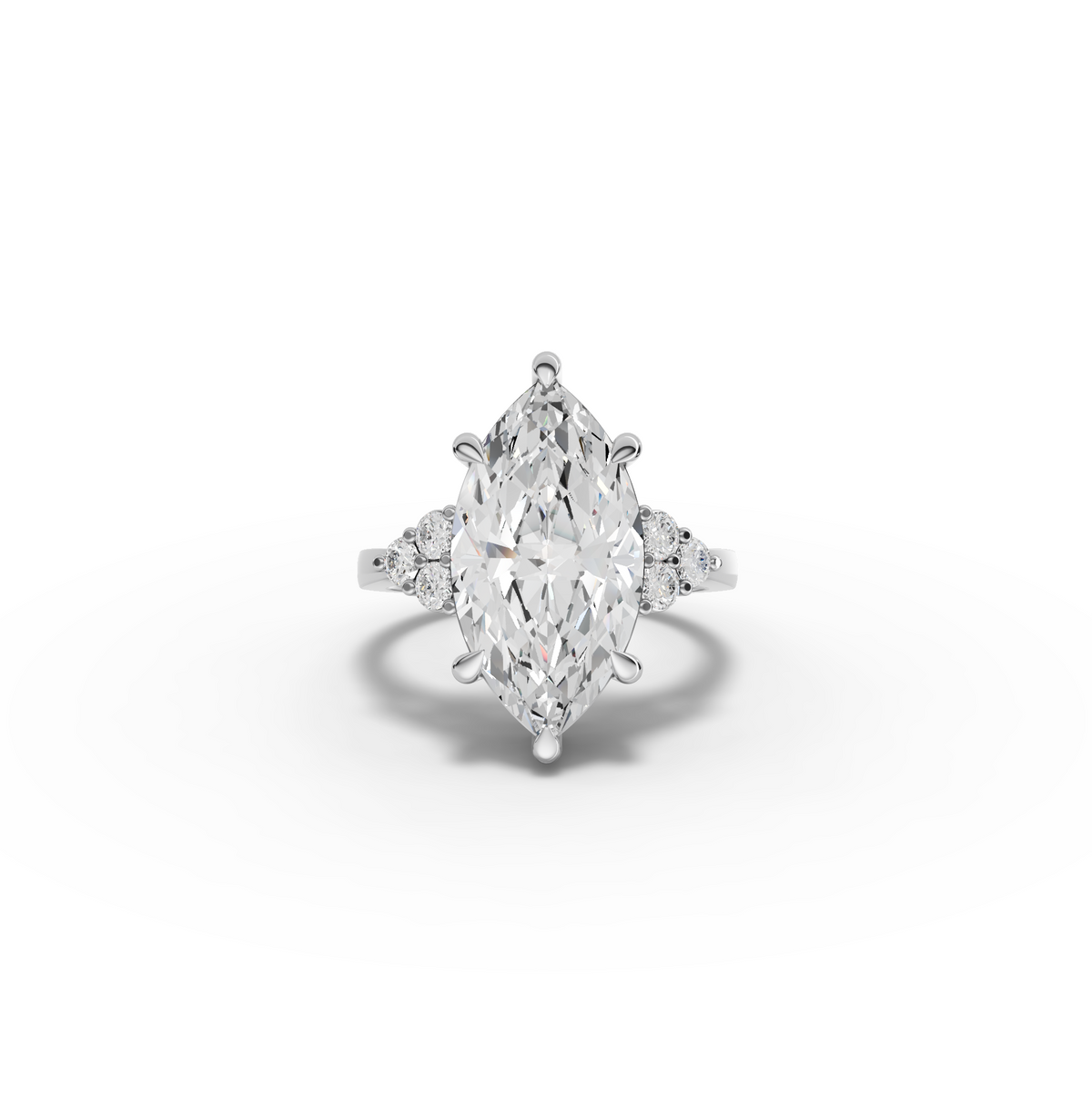 5.31 Ct Marquise Cluster Side Stone Lab Diamond Engagement Ring