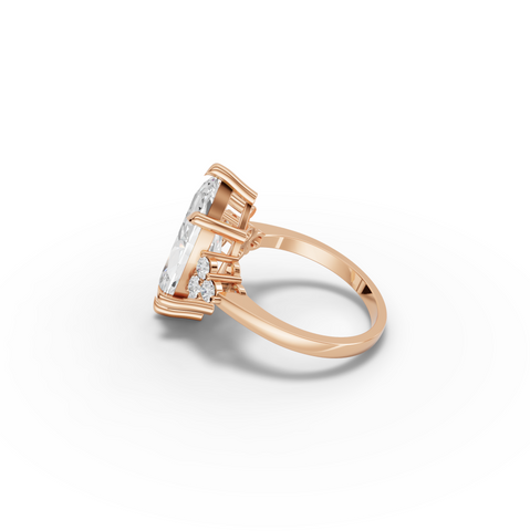 5.31 Ct Marquise Cluster Side Stone Lab Diamond Engagement Ring